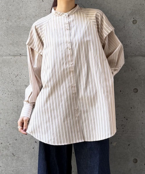 CIEL'AIR(シエルエアー)の「SPLIT SLEEVE MULTI-WAY SHIRT(セパレートスリーブマルチウェイシャツ)(シャツ/ブラウス・レディース・サックスブルー/ベージュ・FREE)」の3枚目の写真