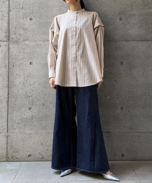 CIEL'AIR(シエルエアー)の「SPLIT SLEEVE MULTI-WAY SHIRT(セパレートスリーブマルチウェイシャツ)(シャツ/ブラウス・レディース・サックスブルー/ベージュ・FREE)」の4枚目の写真