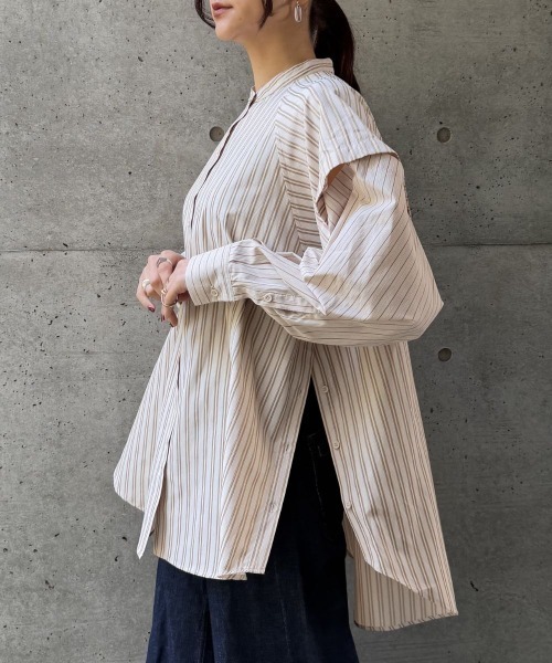 CIEL'AIR(シエルエアー)の「SPLIT SLEEVE MULTI-WAY SHIRT(セパレートスリーブマルチウェイシャツ)(シャツ/ブラウス・レディース・サックスブルー/ベージュ・FREE)」の5枚目の写真