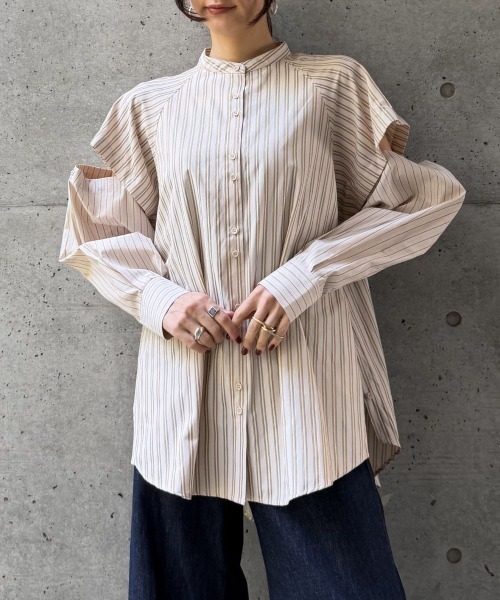 CIEL'AIR(シエルエアー)の「SPLIT SLEEVE MULTI-WAY SHIRT(セパレートスリーブマルチウェイシャツ)(シャツ/ブラウス・レディース・サックスブルー/ベージュ・FREE)」の11枚目の写真