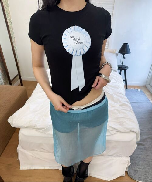 CRANK（クランク）の「ロゼットグラフィックトップ_ブラック（Tシャツ/カットソー・レディース・その他・FREE）」の6枚目の写真