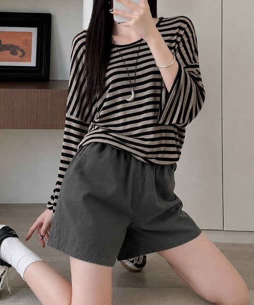 mielu(ミエル)の「ウエストゴムリラックスショートパンツ(その他パンツ・レディース・カーキ/ブラック/ダークグレー・MEDIUM/LARGE)」の13枚目の写真