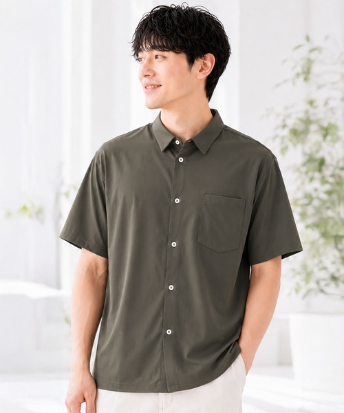 ヒヤロン（ヒヤロン）の「【ヒヤロン】メンズ 半袖シャツ ナイロンPU ひんやり 冷感（シャツ/ブラウス・メンズ・ブラック/ネイビー/チャコール/カーキ・LL/L/M）」の4枚目の写真