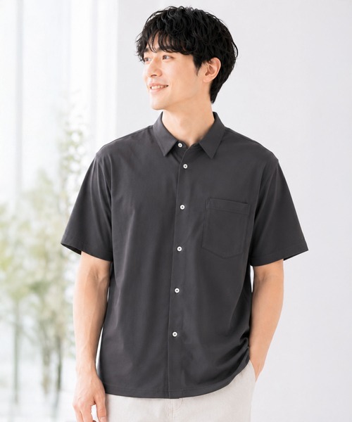 ヒヤロン（ヒヤロン）の「【ヒヤロン】メンズ 半袖シャツ ナイロンPU ひんやり 冷感（シャツ/ブラウス・メンズ・ブラック/ネイビー/チャコール/カーキ・LL/L/M）」の3枚目の写真