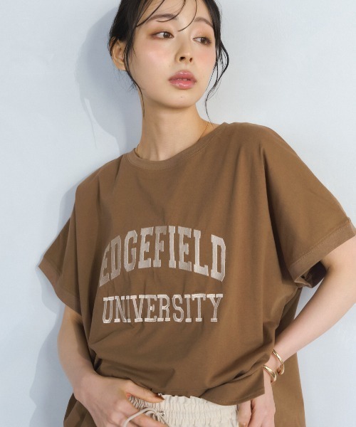 Anclear oui(アンクリアウィ)の「【接触冷感】ビッグロゴ刺繍Tシャツ(Tシャツ/カットソー・レディース・ブラウン/チャコール/ブラック/ホワイト・F)」の4枚目の写真
