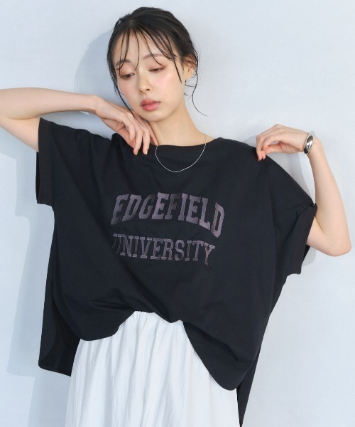 Anclear oui(アンクリアウィ)の「【接触冷感】ビッグロゴ刺繍Tシャツ(Tシャツ/カットソー・レディース・ブラウン/チャコール/ブラック/ホワイト・F)」の2枚目の写真