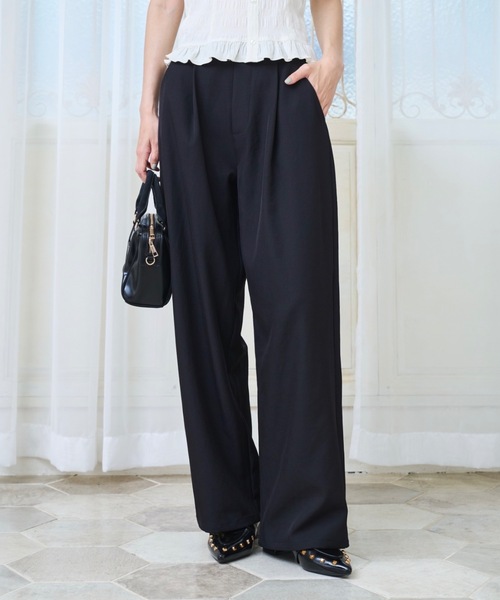 Lallana(ララーナ)の「Beautiful Silhouette Wide Slacks /美シルエットタックワイドスラックス(スラックス・レディース・ブラック/アイボリー・LARGE/MEDIUM/SMALL)」の1枚目の写真