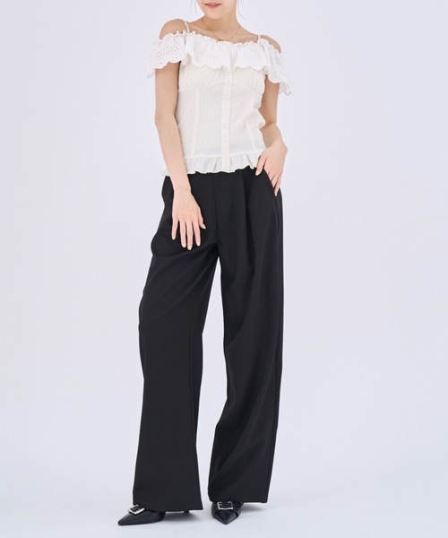 Lallana(ララーナ)の「Beautiful Silhouette Wide Slacks /美シルエットタックワイドスラックス(スラックス・レディース・ブラック/アイボリー・LARGE/MEDIUM/SMALL)」の16枚目の写真