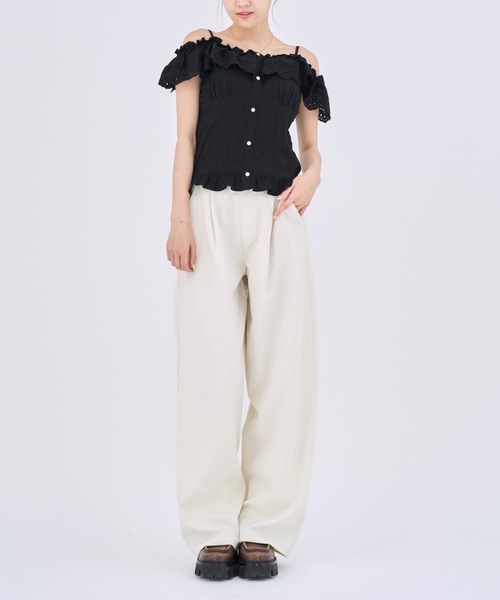 Lallana(ララーナ)の「Beautiful Silhouette Wide Slacks /美シルエットタックワイドスラックス(スラックス・レディース・ブラック/アイボリー・LARGE/MEDIUM/SMALL)」の5枚目の写真