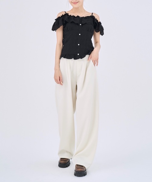Lallana(ララーナ)の「Beautiful Silhouette Wide Slacks /美シルエットタックワイドスラックス(スラックス・レディース・ブラック/アイボリー・LARGE/MEDIUM/SMALL)」の6枚目の写真