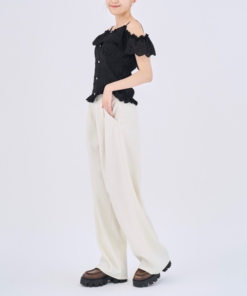 Lallana(ララーナ)の「Beautiful Silhouette Wide Slacks /美シルエットタックワイドスラックス(スラックス・レディース・ブラック/アイボリー・LARGE/MEDIUM/SMALL)」の7枚目の写真