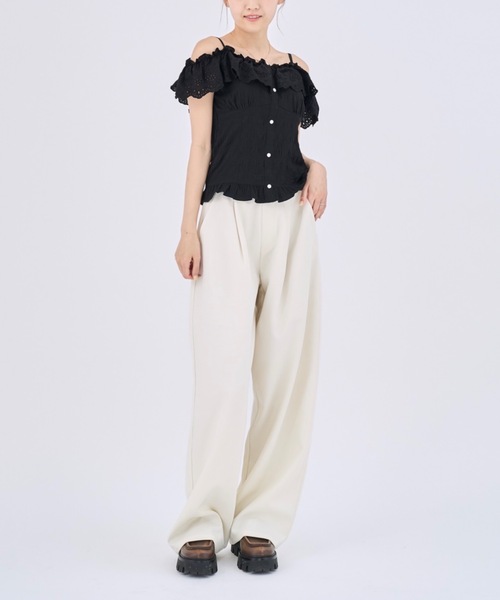 Lallana(ララーナ)の「Beautiful Silhouette Wide Slacks /美シルエットタックワイドスラックス(スラックス・レディース・ブラック/アイボリー・LARGE/MEDIUM/SMALL)」の8枚目の写真