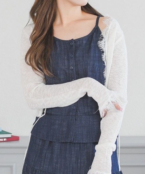 MISCH MASCH(ミッシュマッシュ)の「2026春夏新作 ティアードキャミセットアップ(ワンピース・レディース・ネイビー/ホワイト・フリ-)」の8枚目の写真