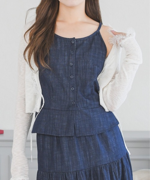 MISCH MASCH(ミッシュマッシュ)の「2026春夏新作 ティアードキャミセットアップ(ワンピース・レディース・ネイビー/ホワイト・フリ-)」の9枚目の写真