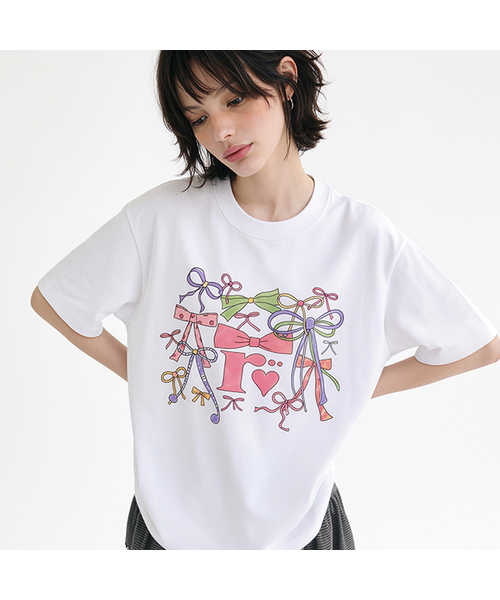 RANDOMOFF(ランダムオフ)の「RIBBON SHOWER T-SHIRT (2color)(Tシャツ/カットソー・レディース・ブラック/ホワイト・SMALL/MEDIUM/LARGE/X-LARGE)」の2枚目の写真