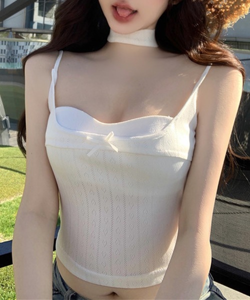 Lace Ladies(レースレディース)の「リボン ビスチェ風 カップ付き キャミソール トップス(キャミソール・レディース・ブラック/ホワイト/ブルー・FREE)」の2枚目の写真