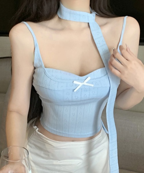 Lace Ladies(レースレディース)の「リボン ビスチェ風 カップ付き キャミソール トップス(キャミソール・レディース・ブラック/ホワイト/ブルー・FREE)」の3枚目の写真