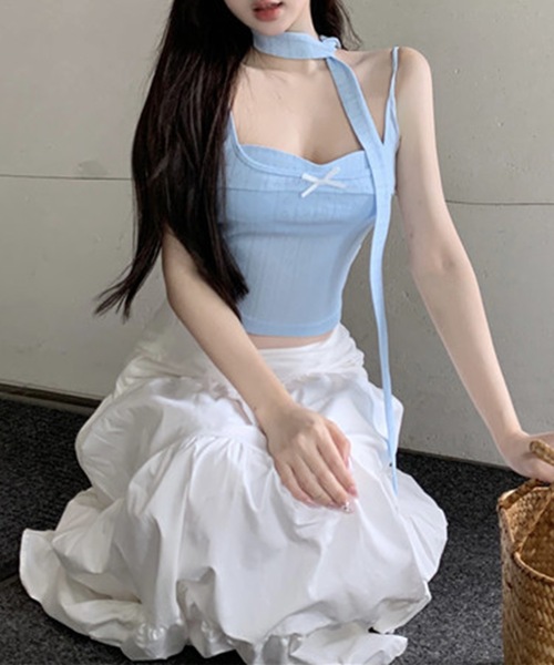 Lace Ladies(レースレディース)の「リボン ビスチェ風 カップ付き キャミソール トップス(キャミソール・レディース・ブラック/ホワイト/ブルー・FREE)」の14枚目の写真