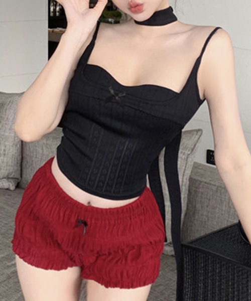 Lace Ladies(レースレディース)の「リボン ビスチェ風 カップ付き キャミソール トップス(キャミソール・レディース・ブラック/ホワイト/ブルー・FREE)」の7枚目の写真