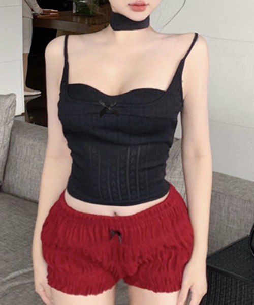 Lace Ladies(レースレディース)の「リボン ビスチェ風 カップ付き キャミソール トップス(キャミソール・レディース・ブラック/ホワイト/ブルー・FREE)」の8枚目の写真