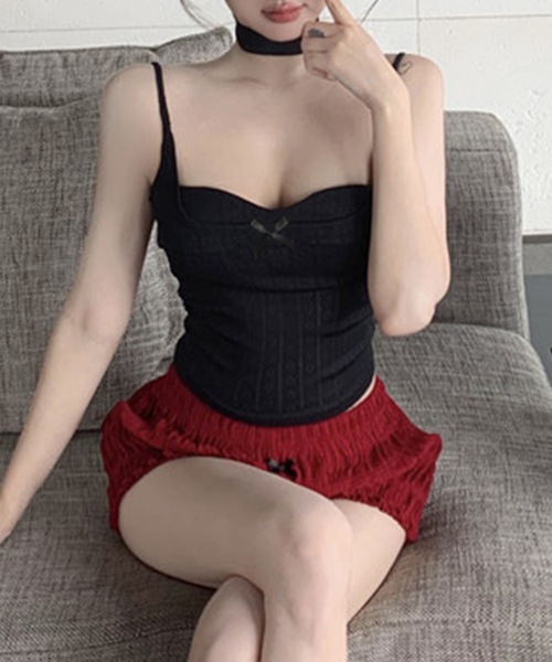 Lace Ladies(レースレディース)の「リボン ビスチェ風 カップ付き キャミソール トップス(キャミソール・レディース・ブラック/ホワイト/ブルー・FREE)」の9枚目の写真