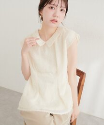 フリンジ衿付きペプラムブラウス