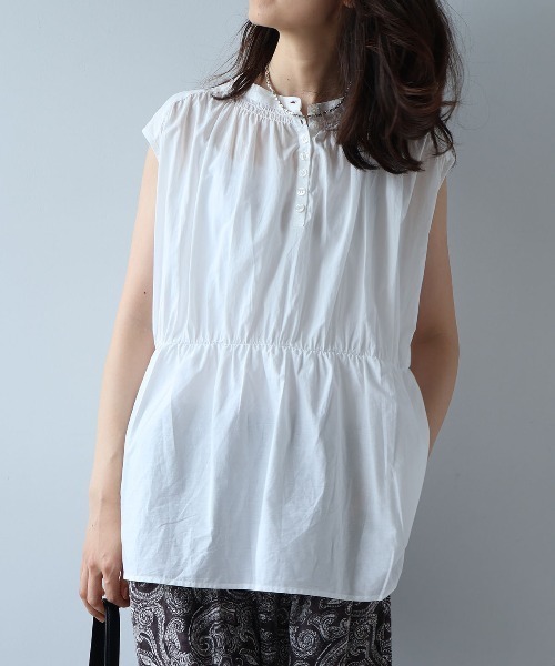 leswel(レスウェル)の「【M/L】ギャザーノースリーブブラウス(シャツ/ブラウス・レディース・オレンジ/オフホワイト/ブラック・M/L)」の2枚目の写真