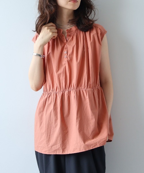 leswel(レスウェル)の「【M/L】ギャザーノースリーブブラウス(シャツ/ブラウス・レディース・オレンジ/オフホワイト/ブラック・M/L)」の1枚目の写真