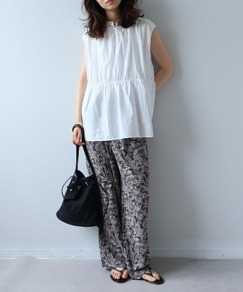 leswel(レスウェル)の「【M/L】ギャザーノースリーブブラウス(シャツ/ブラウス・レディース・オレンジ/オフホワイト/ブラック・M/L)」の10枚目の写真