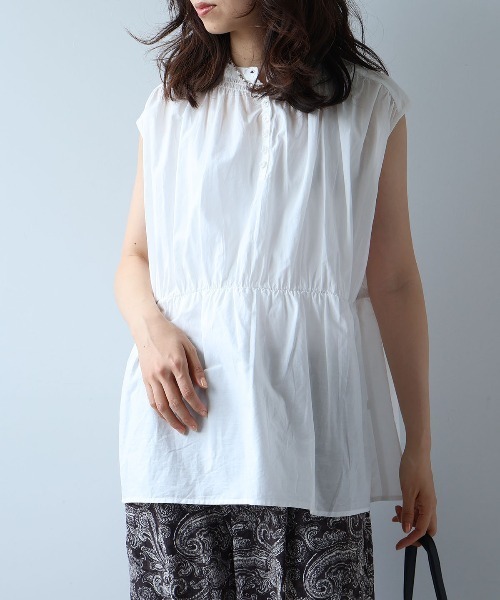 leswel(レスウェル)の「【M/L】ギャザーノースリーブブラウス(シャツ/ブラウス・レディース・オレンジ/オフホワイト/ブラック・M/L)」の12枚目の写真
