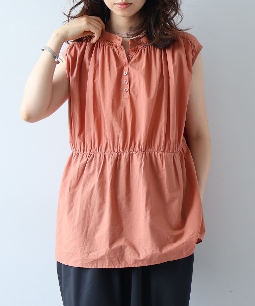 leswel(レスウェル)の「【M/L】ギャザーノースリーブブラウス(シャツ/ブラウス・レディース・オレンジ/オフホワイト/ブラック・M/L)」の4枚目の写真