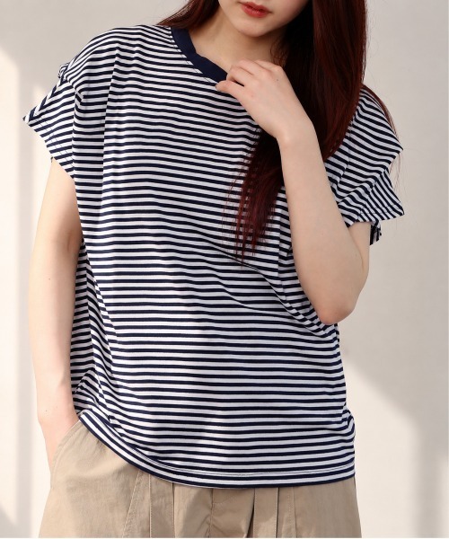 aimoha(アイモハ)の「ショルダータック半袖Tシャツ プルオーバー(Tシャツ/カットソー・レディース・ネイビー/ブラック/ホワイト・M)」の1枚目の写真