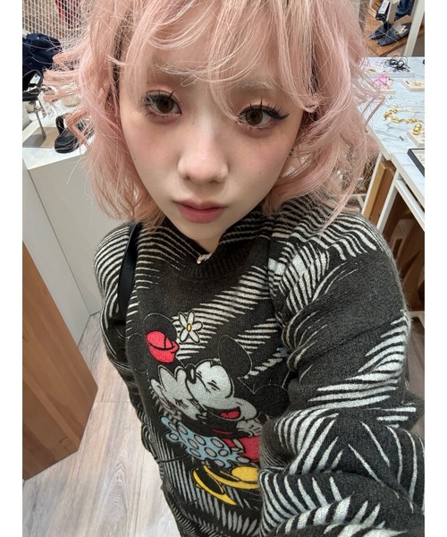 Desigual(デシグアル)の「Mickey & Minnie Wave Graphic Knit/ミッキー&ミニー ウェーブグラフィックニット(ニット/セーター・レディース・ブラック/ホワイト・XL/XS/S/M/L)」の4枚目の写真