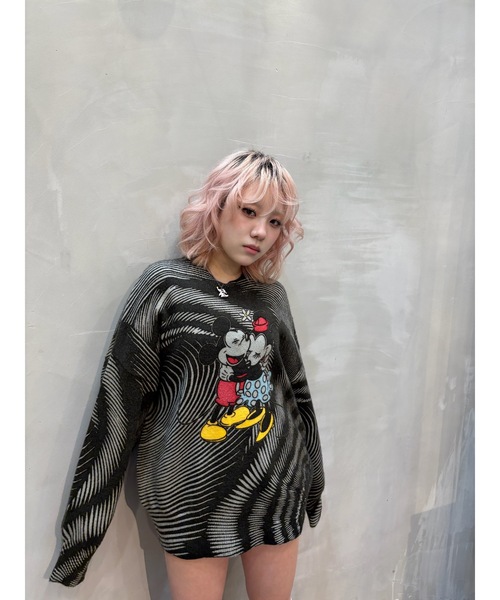 Desigual(デシグアル)の「Mickey & Minnie Wave Graphic Knit/ミッキー&ミニー ウェーブグラフィックニット(ニット/セーター・レディース・ブラック/ホワイト・XL/XS/S/M/L)」の11枚目の写真