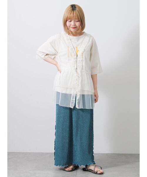 Samansa Mos2(サマンサ モスモス)の「【接触冷感】ロゴプリントビッグTシャツ(Tシャツ/カットソー・レディース・ベージュ/オフホワイト/チャコールグレー・F)」の22枚目の写真