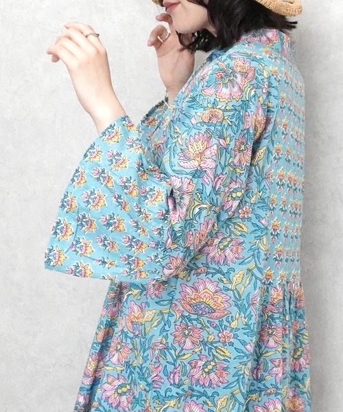 SELECT LEVERY(セレクトリベリー)の「ボタニカル柄半袖ロングワンピース(ワンピース・レディース・ブルー/グリーン・FREE)」の11枚目の写真