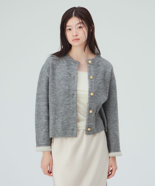 BEAMS HEART(ビームスハート)の「ダブルフェイス クルーネック カーディガン(カーディガン/ボレロ・レディース・ネイビー/ホワイト系その他5/ブラウン/グレー・FREE)」の3枚目の写真