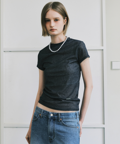 NICK&NICOLE(ニックアンドニコール)の「SHEER DENIM MOOD TOP_NAVY(Tシャツ/カットソー・レディース・その他・FREE)」の2枚目の写真