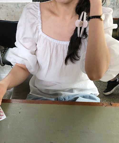 Girly Doll(ガーリードール)の「2way オフショルギャザーブラウス(シャツ/ブラウス・レディース・ピンク/ライトブルー/ホワイト・FREE)」の18枚目の写真