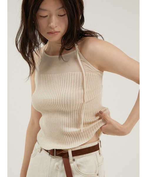 LA PEAU DE GEM(ラポドゥジェム)の「【LA PEAU DE GEM】sheer combi halter neck tops/シアーコンビホルターネックトップス(キャミソール・レディース・ブラック/アイボリー/ブルー・FREE)」の6枚目の写真