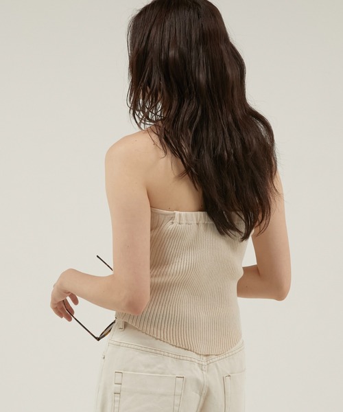 LA PEAU DE GEM(ラポドゥジェム)の「【LA PEAU DE GEM】sheer combi halter neck tops/シアーコンビホルターネックトップス(キャミソール・レディース・ブラック/アイボリー/ブルー・FREE)」の10枚目の写真