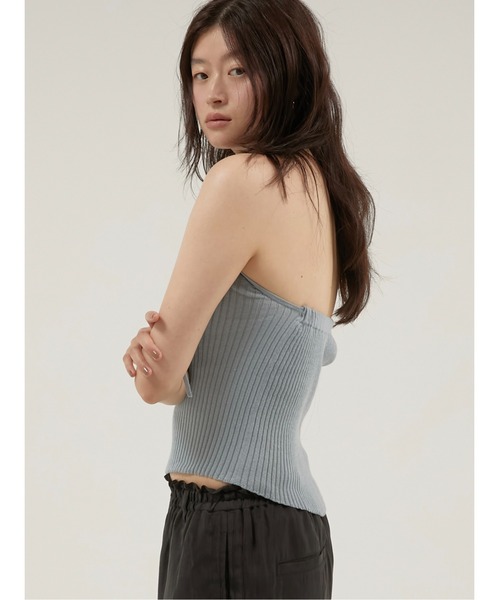 LA PEAU DE GEM(ラポドゥジェム)の「【LA PEAU DE GEM】sheer combi halter neck tops/シアーコンビホルターネックトップス(キャミソール・レディース・ブラック/アイボリー/ブルー・FREE)」の12枚目の写真