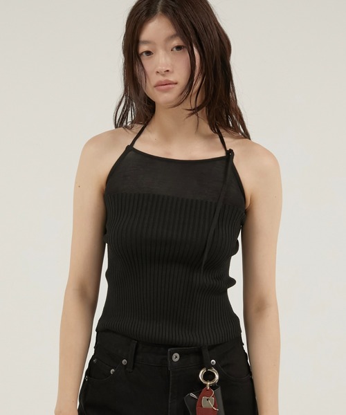 LA PEAU DE GEM(ラポドゥジェム)の「【LA PEAU DE GEM】sheer combi halter neck tops/シアーコンビホルターネックトップス(キャミソール・レディース・ブラック/アイボリー/ブルー・FREE)」の17枚目の写真