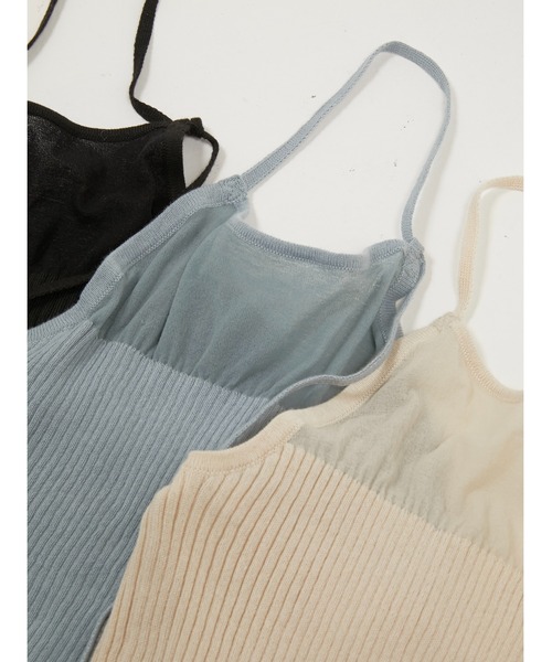 LA PEAU DE GEM(ラポドゥジェム)の「【LA PEAU DE GEM】sheer combi halter neck tops/シアーコンビホルターネックトップス(キャミソール・レディース・ブラック/アイボリー/ブルー・FREE)」の4枚目の写真
