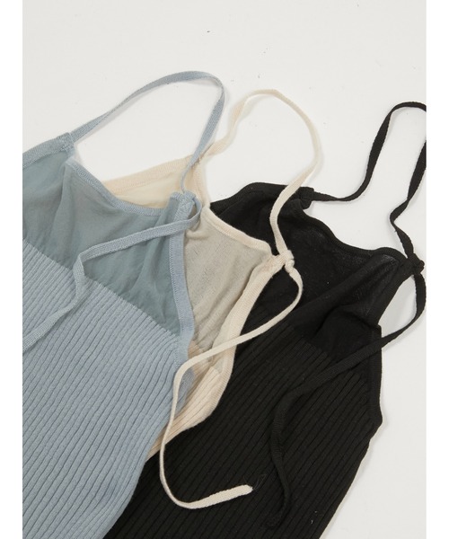 LA PEAU DE GEM(ラポドゥジェム)の「【LA PEAU DE GEM】sheer combi halter neck tops/シアーコンビホルターネックトップス(キャミソール・レディース・ブラック/アイボリー/ブルー・FREE)」の5枚目の写真