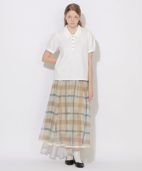 CB CRESTBRIDGE(シービークレストブリッジ)の「【Quiet checkシリーズ】ポロトップス(ポロシャツ・レディース・ダークネイビー/オフホワイト/パープル・M)」の4枚目の写真