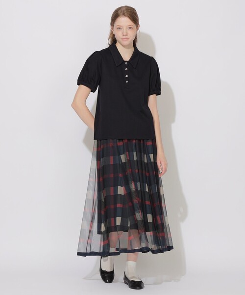 CB CRESTBRIDGE(シービークレストブリッジ)の「【Quiet checkシリーズ】ポロトップス(ポロシャツ・レディース・ダークネイビー/オフホワイト/パープル・M)」の10枚目の写真