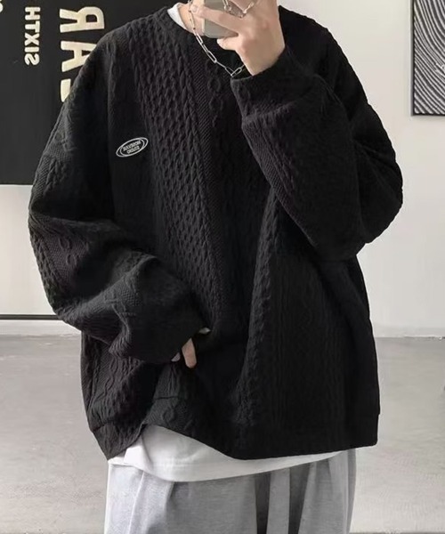 KELVIN(ケルヴァン)の「Emboss Wave Sweat エンボスウェーブスウェット(スウェット・メンズ・ホワイト/ブラック・LARGE/MEDIUM)」の1枚目の写真