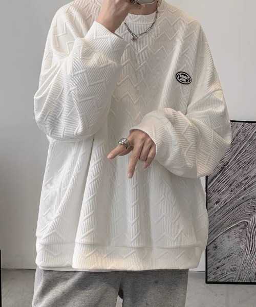 KELVIN(ケルヴァン)の「Emboss Wave Sweat エンボスウェーブスウェット(スウェット・メンズ・ホワイト/ブラック・LARGE/MEDIUM)」の3枚目の写真