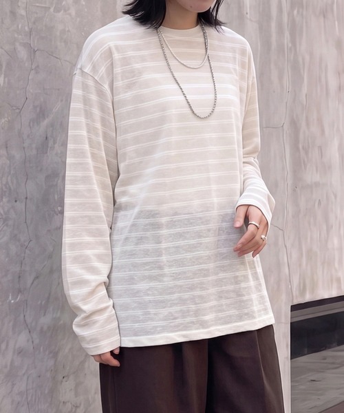 SELECT LEVERY(セレクトリベリー)の「シアーボーダーリラックス長袖Tシャツ(Tシャツ/カットソー・レディース・ブラック/オフホワイト/ボルドー・FREE)」の11枚目の写真